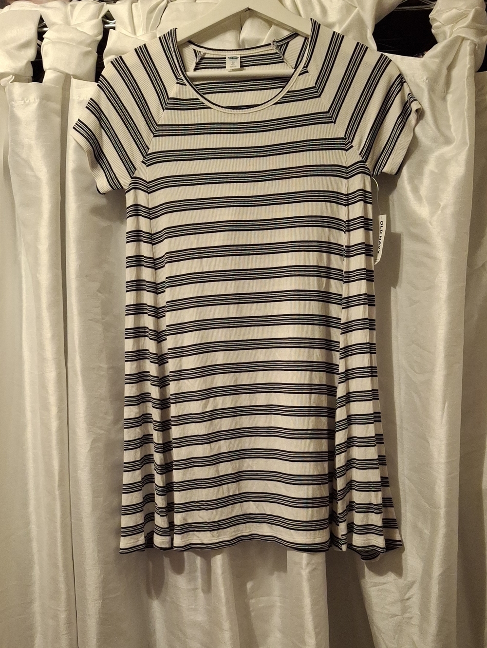 Old Navy White and Navy Striped Short-Sleeve Dress